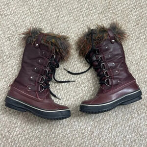 Sorel Joan of Arctic Faux Fur Waterproof Snow Boots in Red  Wood